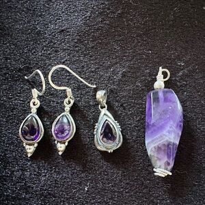 Purple and Silver Earrings with Pendants